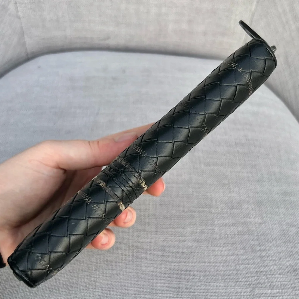 RARE BOTTEGA VENETA Anthracite Black Weave Intrecciato Zip Around Long Wallet